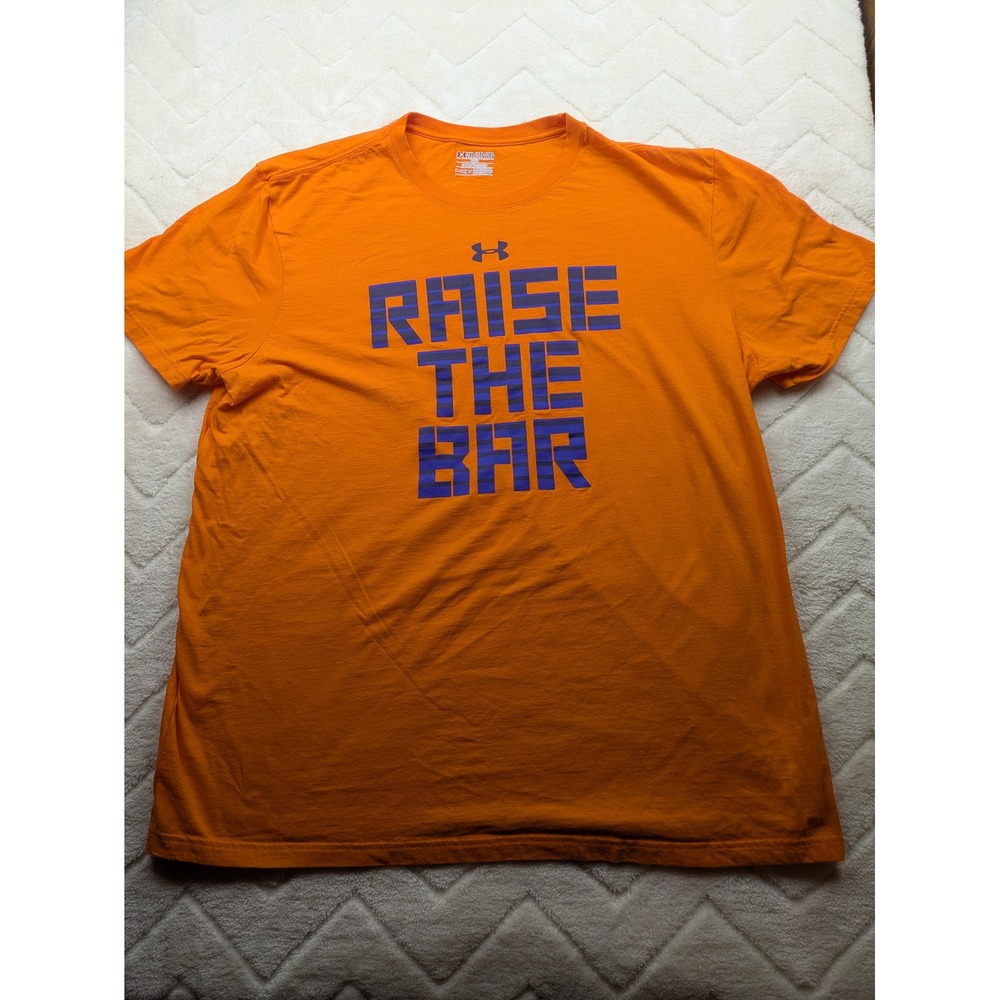 Under Armour HeatGear Mens 2XL Orange Raise The Bar Graphic T-Shirt Loose Fit